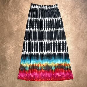 Vintage Y2K Double Click Tie Dye Black & White Rainbow Maxi Skirt Stretchy Boho